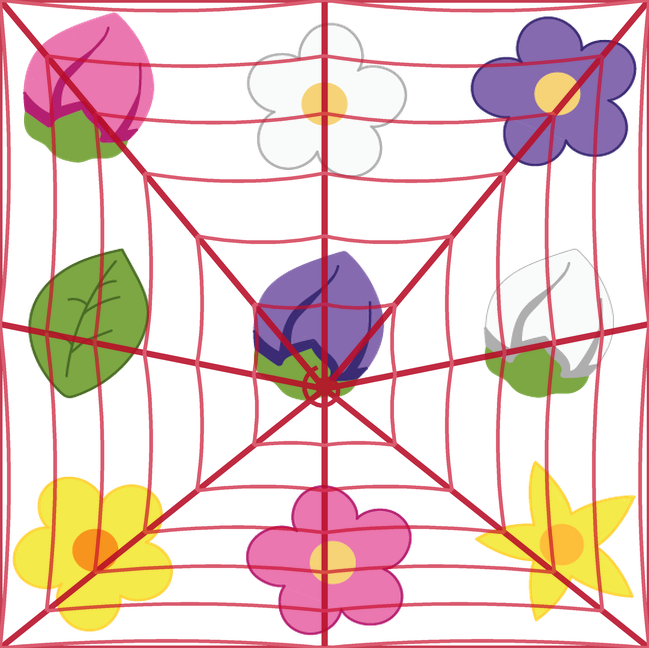 Set of nine botanical stickers including flowers, buds, and a leaf