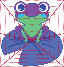Hand-illustrated cartoon frog character sitting on a lily pad